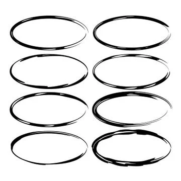 Set of black oval grunge frames. Collection of borders. Vector illustration. Stock Illustration