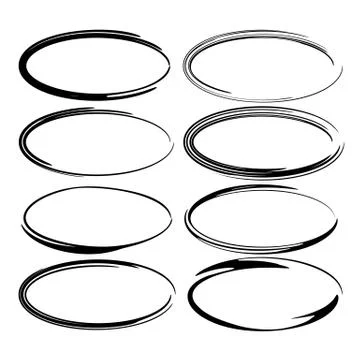 Set of black oval grunge frames. Vector illustration. Illustrazione stock