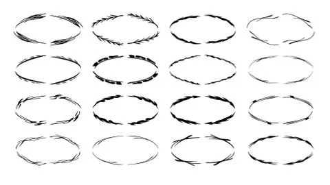 Set of black oval grunge frames. Branches borders collection. Vector illustra Stock Illustration