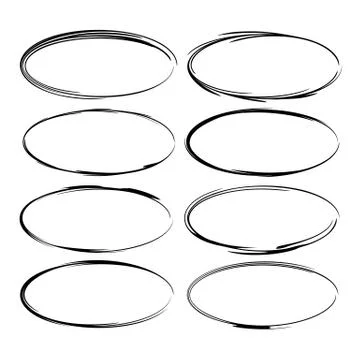 Set of black oval grunge frames. Vector illustration. Stock Illustration