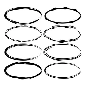 Set of black oval grunge frames. Vector illustration. Stock Illustration