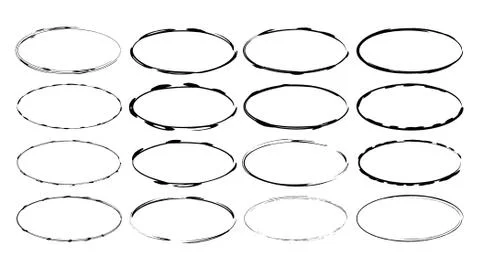 Set of black oval grunge frames. Geometric elipse empty borders collection. V Stock Illustration