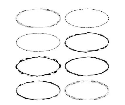 Set of black oval grunge frames. Geometric elipse empty borders collection. V Illustrazione stock