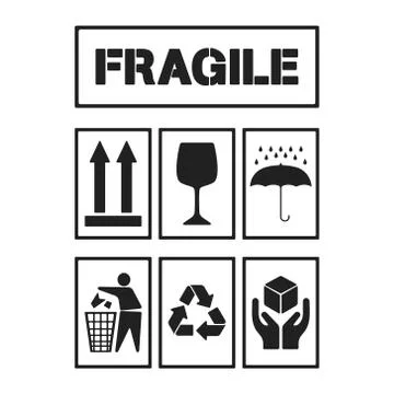 Set of black package handling labels Stock Illustration