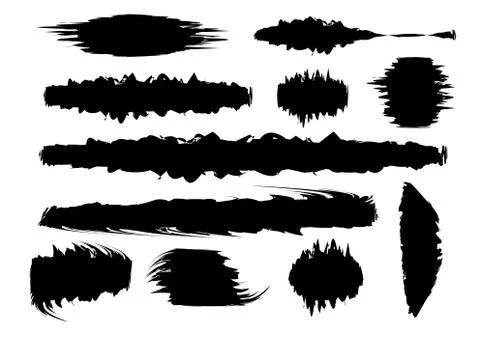 Set black paint brush spots, highlighter lines or felt-tip pen marker blobs Stock Illustration