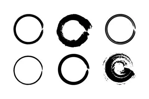 Set of black paint circle brush strokes Stock Illustration