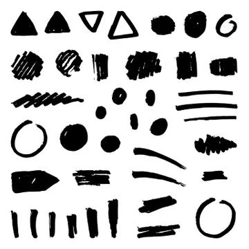 Set of black paint grunge objects. Stock Illustration
