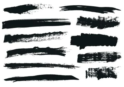 Set of black paint, ink brush strokes, brushes, lines. Dirty artistic design Stock Illustration