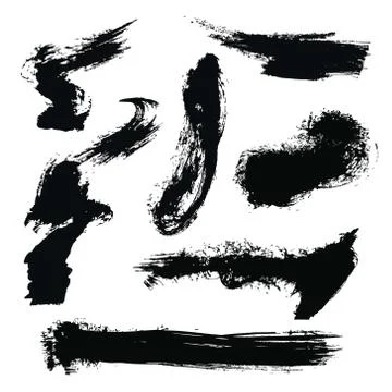 Set of black paint, ink brush strokes, brushes, lines. Dirty artistic desig.. Stock Illustration