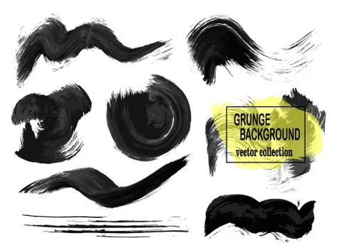 Set of black paint, ink brush strokes, brushes, lines. Dirty artistic desig.. Stock Illustration