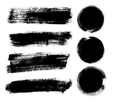 Set of black paint, ink brush strokes, brushes, lines. Dirty artistic design Stock Illustration