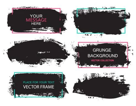 Set of black paint, ink brush strokes, brushes, lines. Dirty artistic design Stock Illustration