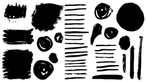 Set of black paint, ink brush strokes, brushes, lines. Dirty artistic design Stock Illustration