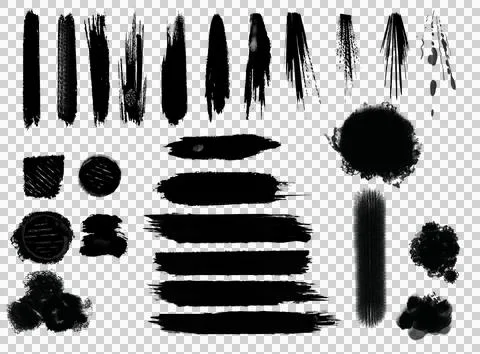 Set of black paint, ink brushes, brushes, brush strokes. Decor elements Illustrazione stock