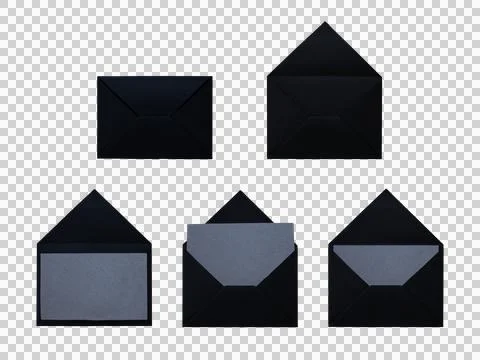Set of black paper envelopes with gray blank cards inside for funeral annou.. Stock Illustration