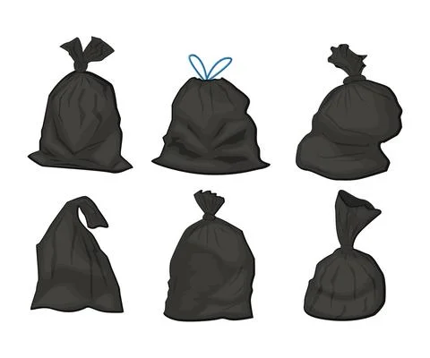 Set of Black plastic garbage bags vector illustration Stock Illustration