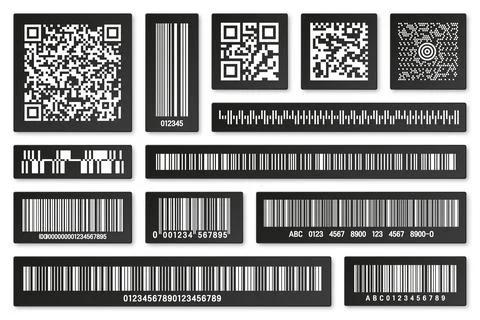Set of black product barcodes and QR codes. Identification tracking code. Serial Stockillustratie