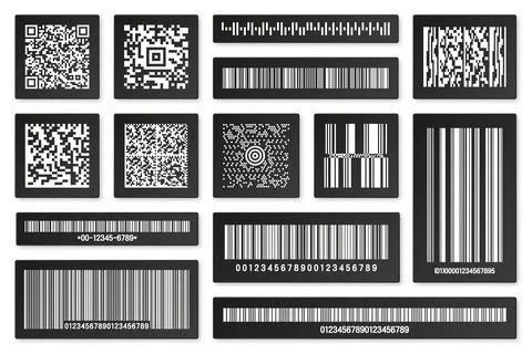 Set of black product barcodes and QR codes. Identification tracking code. Serial Stock Illustration