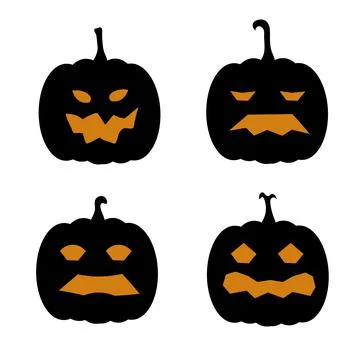 Set of black pumpkins with spooky glowing glazemes. Halloween holiday. For the Stock Illustration