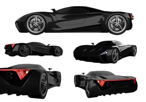 Set black racing concept car. Image of a car on a white isolated background.  Illustrazione stock