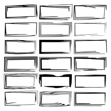 Set of black rectangle grunge frames. Geometric empty borders. Vector illustr Stock Illustration