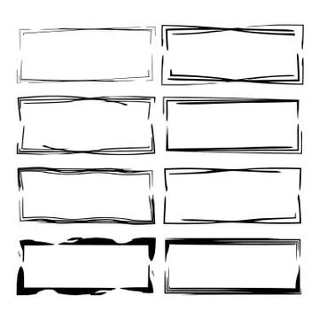 Set of black rectangle grunge frames. Geometric empty borders. Linear frames  Stock Illustration