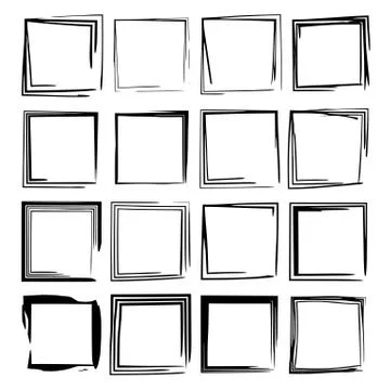 Set of black rectangle grunge frames. Geometric empty borders. Vector illustr Stock Illustration