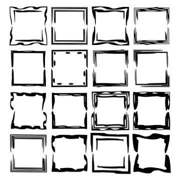 Set of black rectangle grunge frames. Geometric empty borders. Vector illustr Stock Illustration