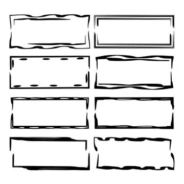 Set of black rectangle grunge frames. Geometric empty borders. Vector illustr Stock Illustration