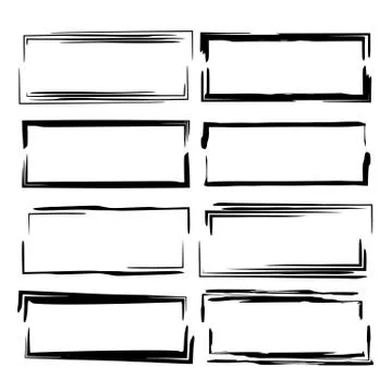Set of black rectangle grunge frames. Geometric empty borders. Vector illustr Stock Illustration