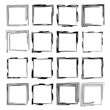 Set of black rectangle grunge frames. Geometric empty borders. Vector illustr Stock Illustration