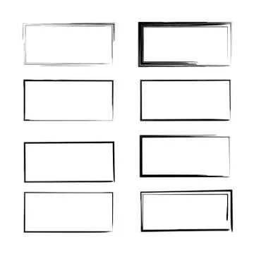 Set of black rectangle grunge frames. Empty borders. Vector illustration. Stock Illustration
