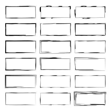 Set of black rectangle grunge frames. Geometric empty borders. Vector illustr Stock Illustration