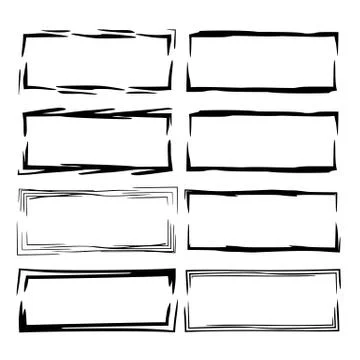 Set of black rectangle grunge frames. Geometric empty borders. Vector illustr Stock Illustration