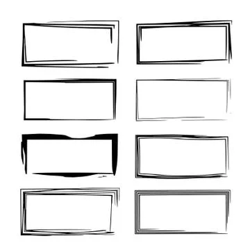 Set of black rectangle grunge frames. Geometric empty borders. Vector illustr 库存插图