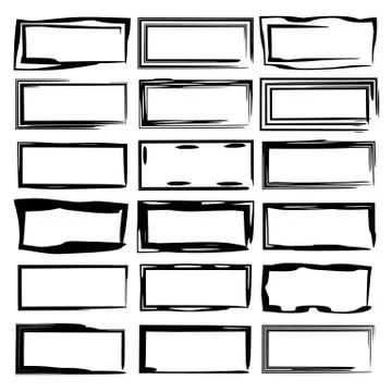 Set of black rectangle grunge frames. Geometric empty borders. Vector illustr Stock Illustration