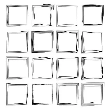 Set of black rectangle grunge frames. Geometric empty borders. Vector illustr Stock Illustration