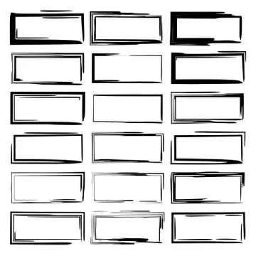 Set of black rectangle grunge frames. Geometric linear borders. Vector illust Stock Illustration