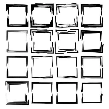 Set of black rectangle grunge frames. Geometric empty borders. Vector illustr Stock Illustration