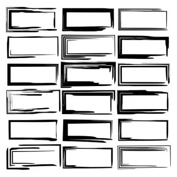 Set of black rectangle grunge frames. Geometric empty borders. Vector illustr Stock Illustration
