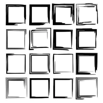 Set of black rectangle grunge frames. Geometric empty borders. Vector illustr Stock Illustration