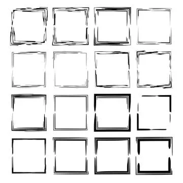 Set of black rectangle grunge frames. Geometric empty borders. Vector illustr Illustrazione stock