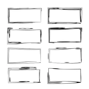 Set of black rectangle grunge frames. Geometric linear empty borders. Vector  Stock Illustration