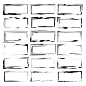 Set of black rectangle grunge frames. Geometric linear borders. Vector illust Illustrazione stock