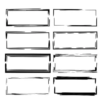 Set of black rectangle grunge frames. Geometric linear borders. Vector illust Stock Illustration
