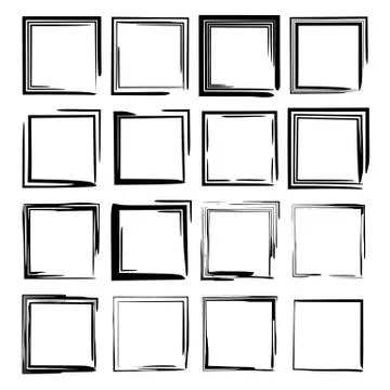 Set of black rectangle grunge frames. Geometric empty borders. Vector illustr Stock Illustration