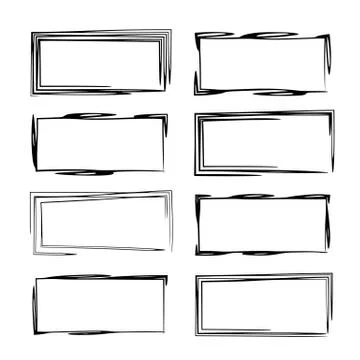 Set of black rectangle grunge frames. Geometric empty borders. Vector illustr 库存插图