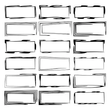 Set of black rectangle grunge frames. Geometric linear empty borders. Vector  库存插图