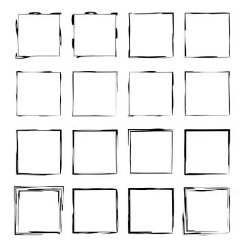 Set of black rectangle grunge frames. Geometric empty borders. Vector illustr Stock Illustration