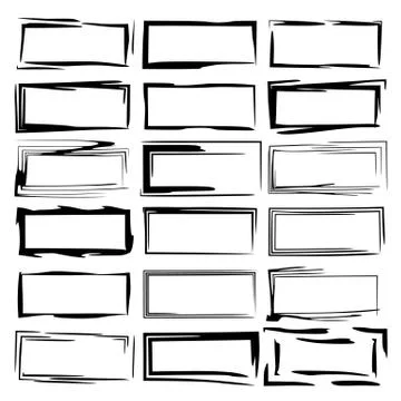 Set of black rectangle grunge frames. Geometric empty borders. Vector illustr Stock Illustration